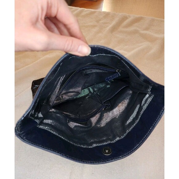 Nicole Miller Real Patent Leather Envelope Fold Over Clutch Deep Purple Purse - Picture 4 of 10